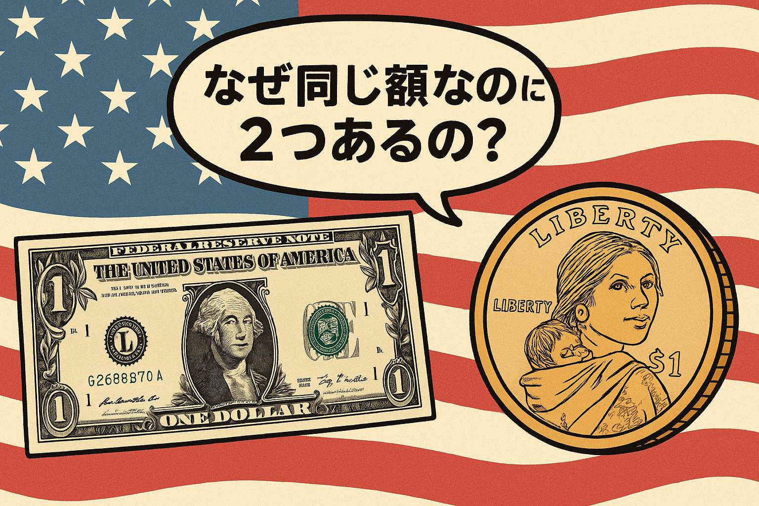 1 dollor coin and bill